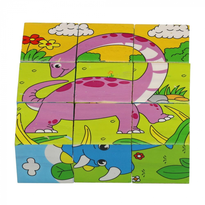 Set 9 cuburi din lemn cu puzzle dinozauri [1]