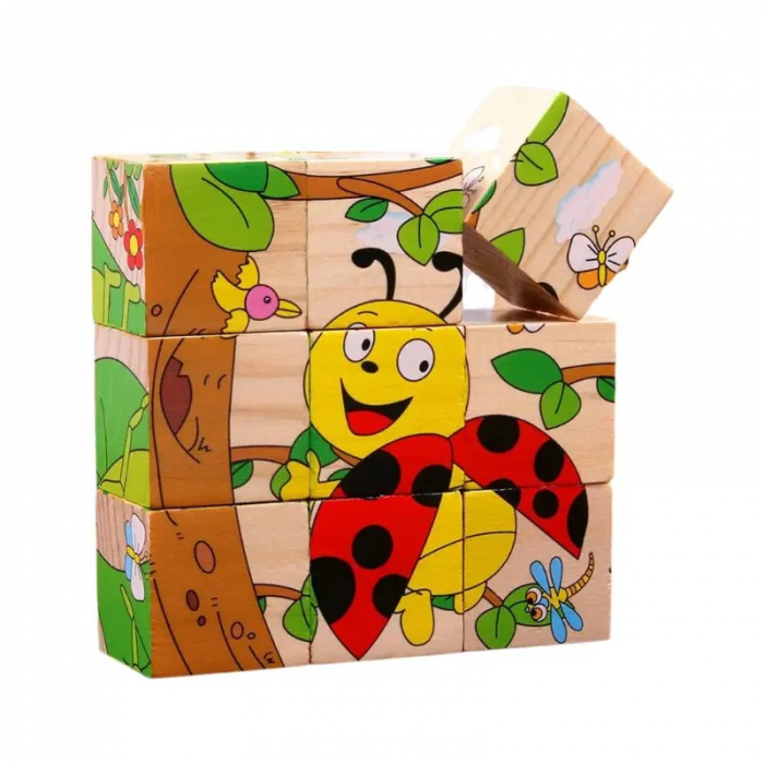 Set 9 cuburi din lemn cu puzzle insecte [2]