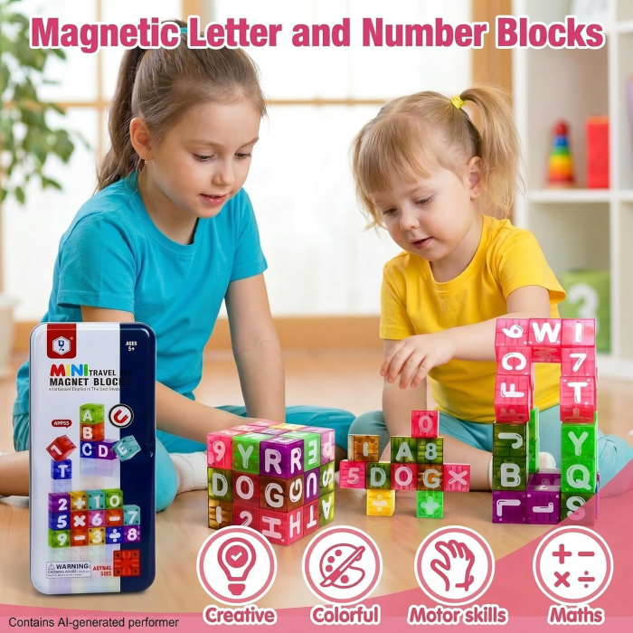Set blocuri magnetice varianta MINI Travel litere, numere si operatii aritmetice de piese [4]