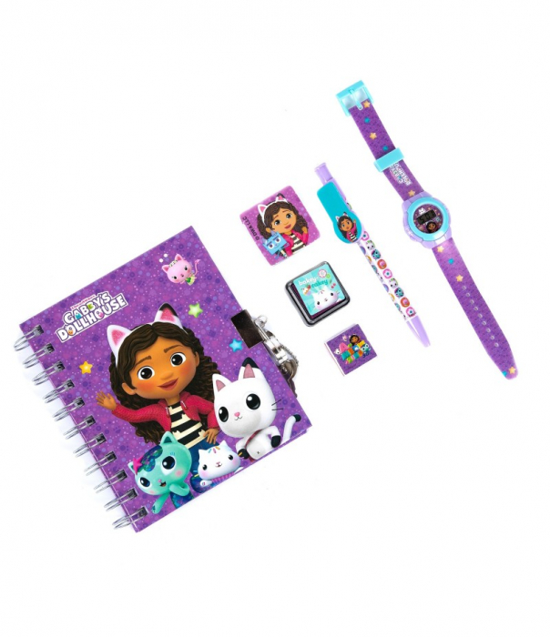 Set cadou cu ceas, Agenda si instrumente, Gabby's Dollhouse, 6 piese [2]