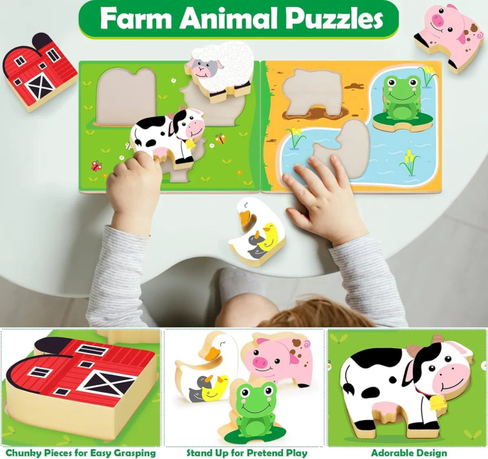 Set casuta cu sortator de forme si 2 puzzle-uri din lemn FERMA [3]