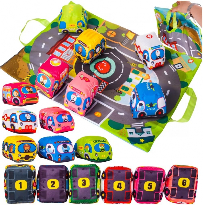 Set covoras si 6 masinute textile bebelusi Oraselul Vesel Huanger [2]