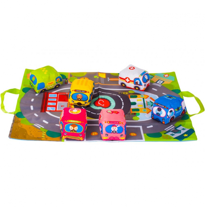 Set covoras si 6 masinute textile bebelusi Oraselul Vesel Huanger [7]