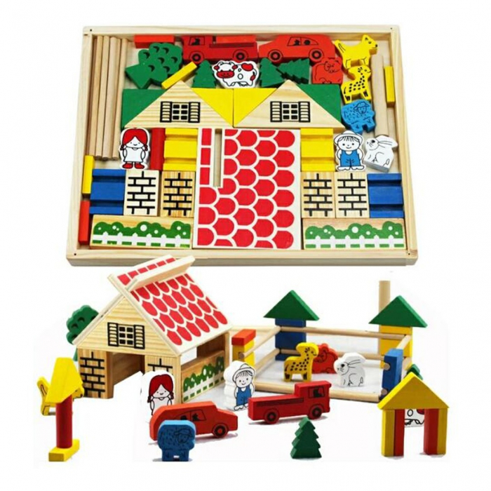 Set cuburi de construit din lemn SATUL - Village Building Block [3]