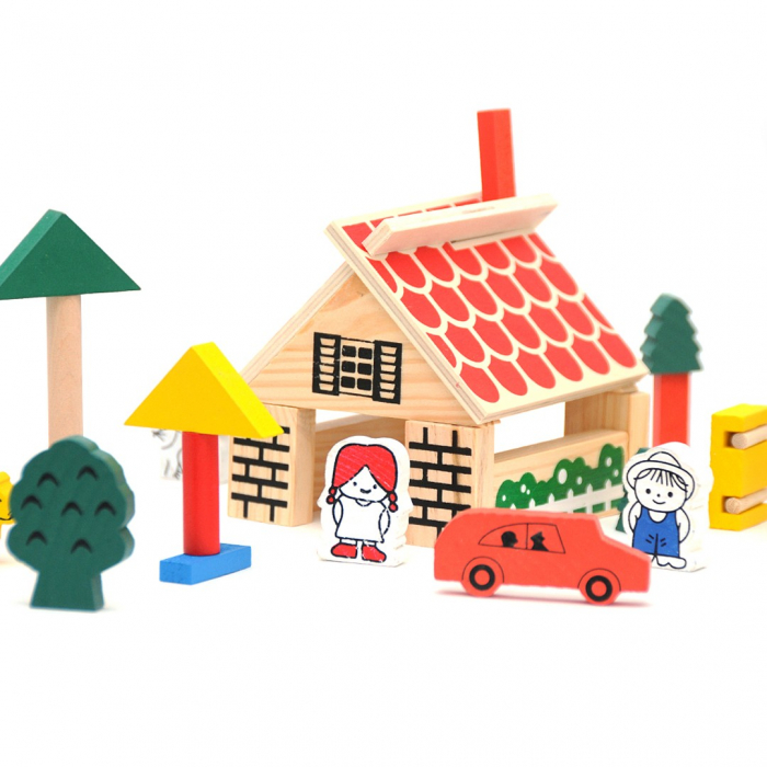 Set cuburi de construit din lemn SATUL - Village Building Block [1]