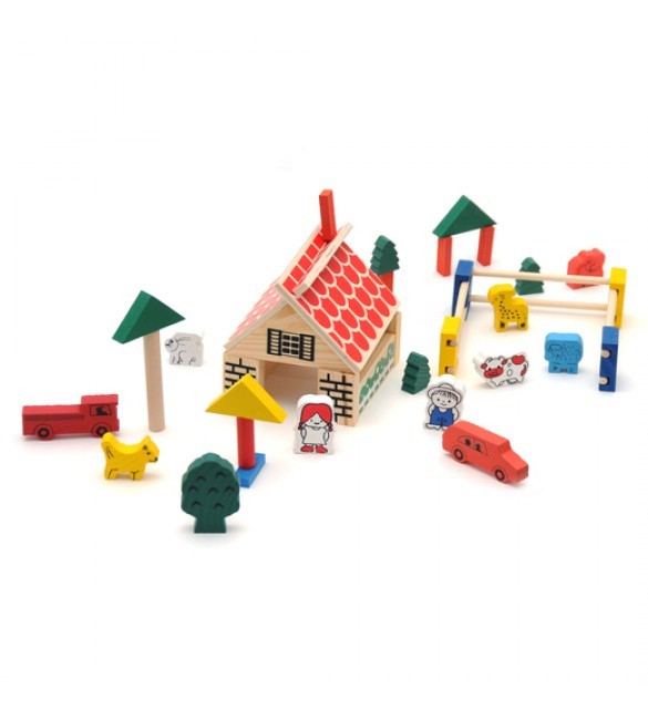 Set cuburi de construit din lemn SATUL - Village Building Block [2]