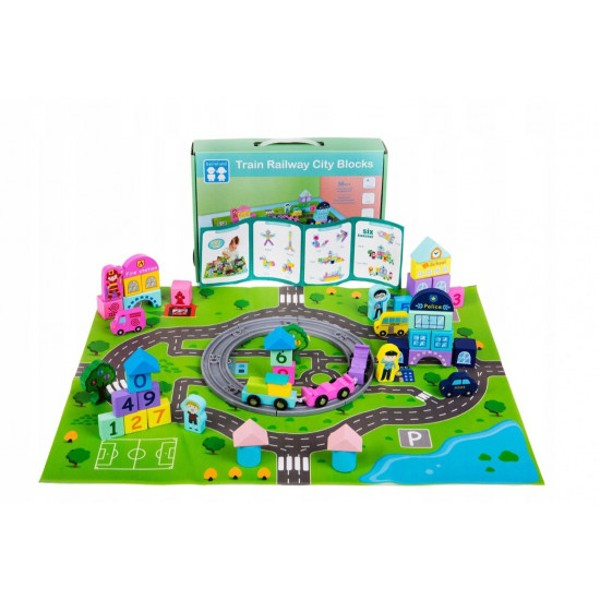 Set de constructie din lemn ORASELUL CU TRENURI - Train Railway City Blocks [6]