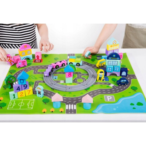Set de constructie din lemn ORASELUL CU TRENURI - Train Railway City Blocks [3]