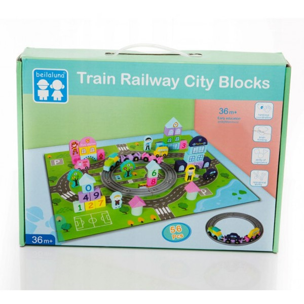 Set de constructie din lemn ORASELUL CU TRENURI - Train Railway City Blocks [4]