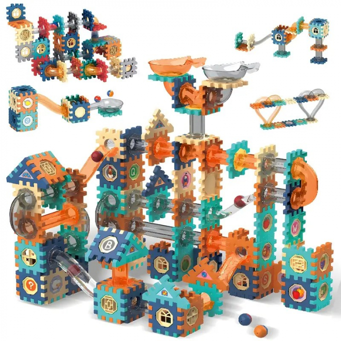Set de construit cu piese de imbinat si tobogane cu bile Pipeline rolling ball building blocks 182 de piese [5]