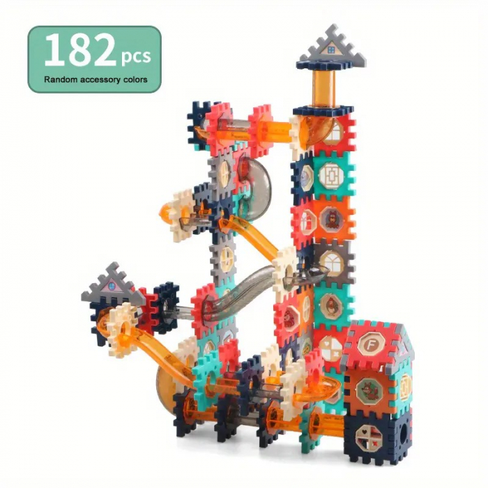 Set de construit cu piese de imbinat si tobogane cu bile Pipeline rolling ball building blocks 182 de piese [1]