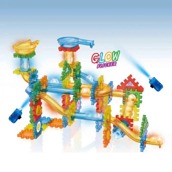 Set de construit cu piese de imbinat si tobogane cu bile si lumini LED Pipeline rolling ball building blocks 99 de piese [1]