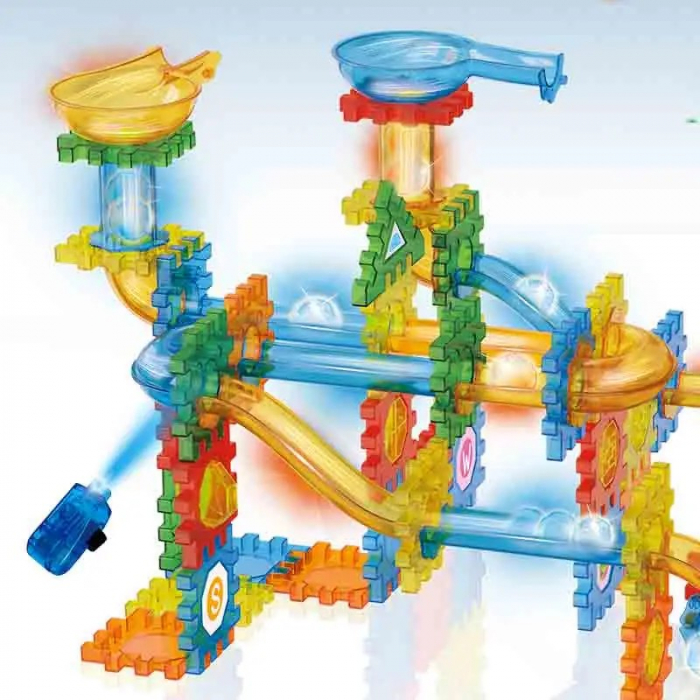 Set de construit cu piese de imbinat si tobogane cu bile si lumini LED Pipeline rolling ball building blocks 99 de piese [2]