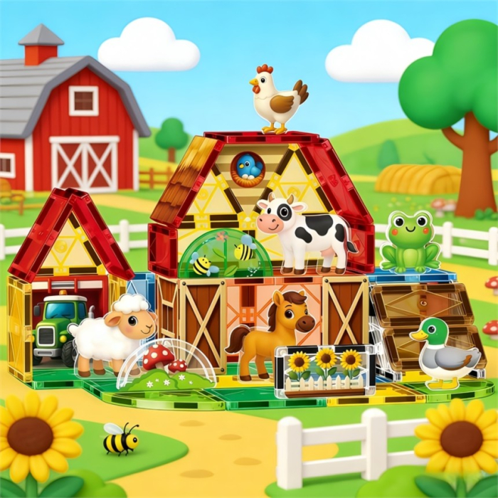 Set de construit cu piese magnetice Ferma vesela STEM Magnetic Tiles 54 de piese [2]