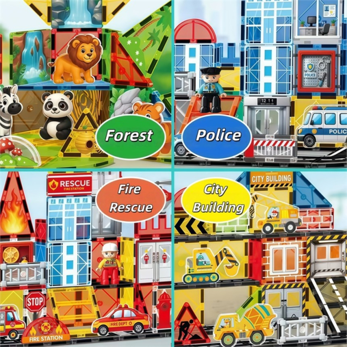 Set de construit cu piese magnetice Ferma vesela STEM Magnetic Tiles 54 de piese [5]