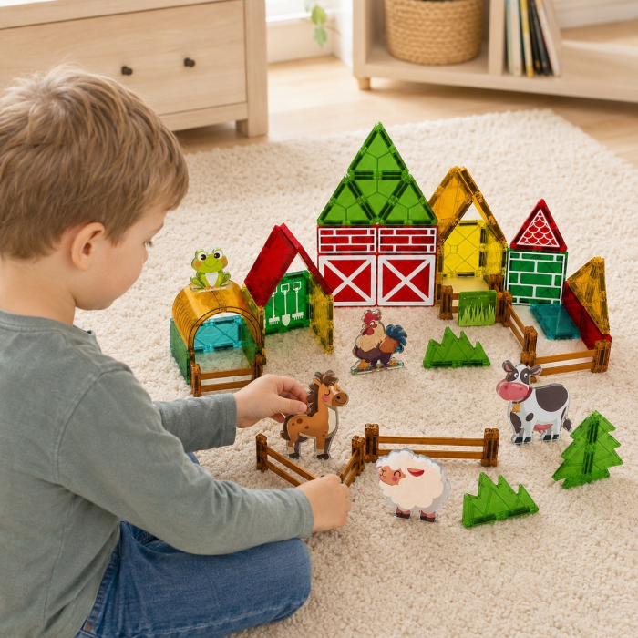 Set de construit cu piese magnetice Ferma vesela STEM Magnetic Tiles 70 de piese [2]