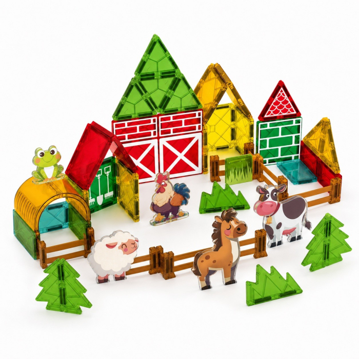 Set de construit cu piese magnetice Ferma vesela STEM Magnetic Tiles 70 de piese [3]