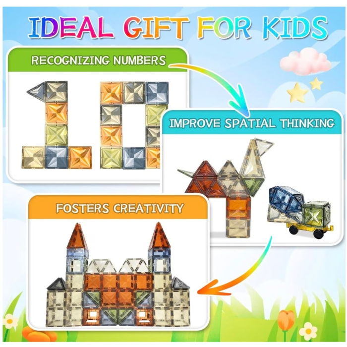 Set de construit cu piese magnetice Onshine Magnetic Tiles 100 de piese [10]