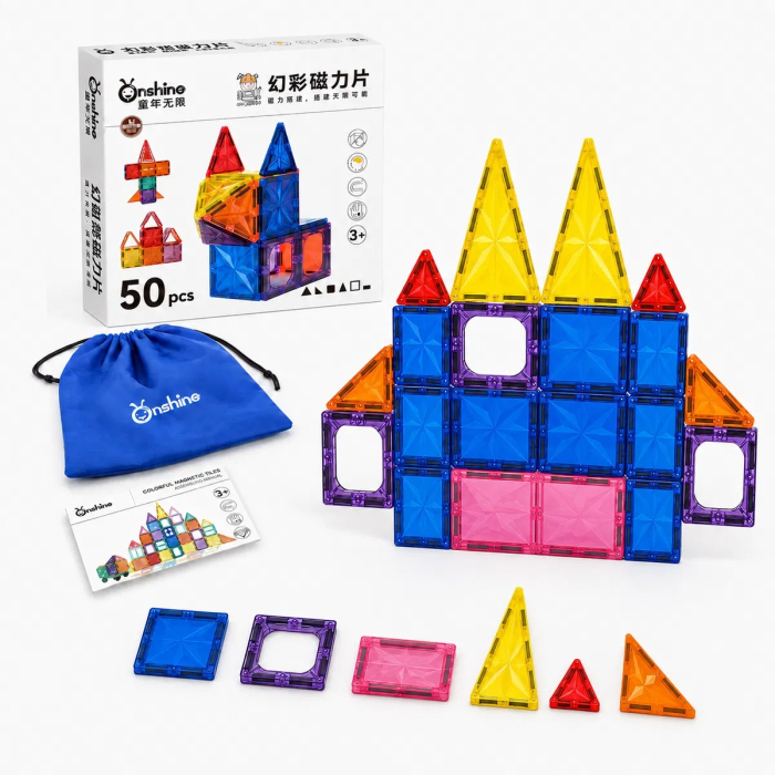 Set de construit cu piese magnetice Onshine Magnetic Tiles 50 de piese [2]