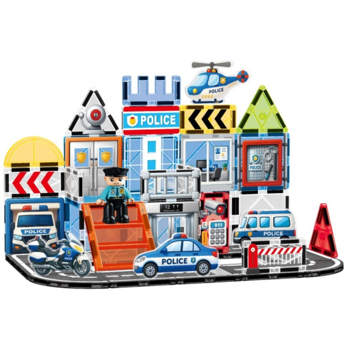 Set de construit cu piese magnetice Statie de Politie STEM Magnetic Tiles 53 de piese [2]