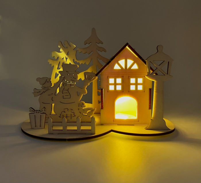 Set de construit macheta din lemn casuta lui Mos Craciun cu lumina led [2]