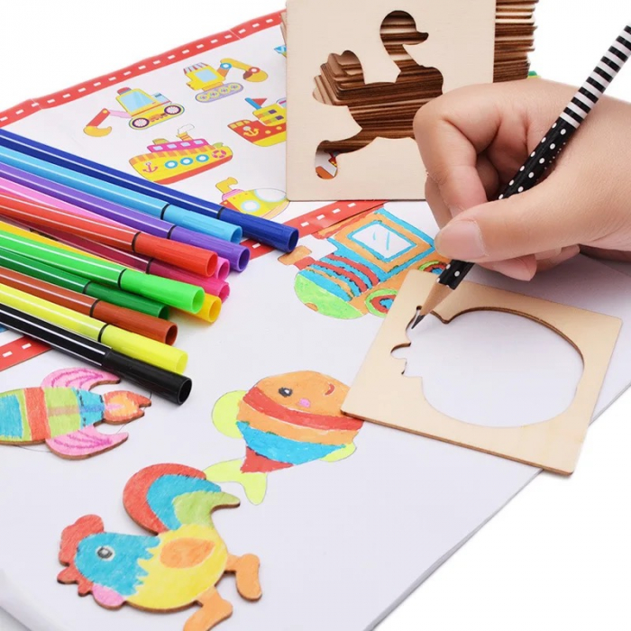 Set de creativitate cu sabloane din lemn si carioci Fun grafitti coloring board [3]