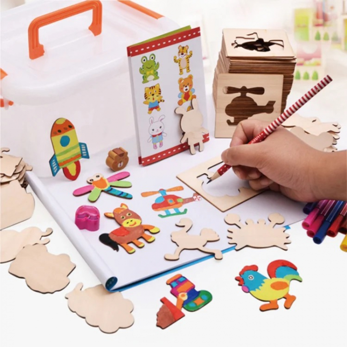 Set de creativitate cu sabloane din lemn si carioci Fun grafitti coloring board [5]