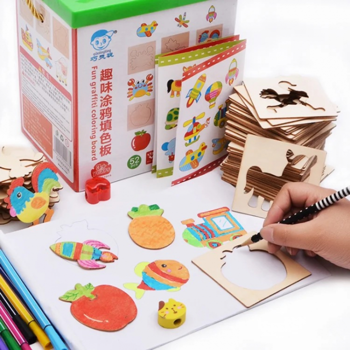 Set de creativitate cu sabloane din lemn si carioci Fun grafitti coloring board [2]