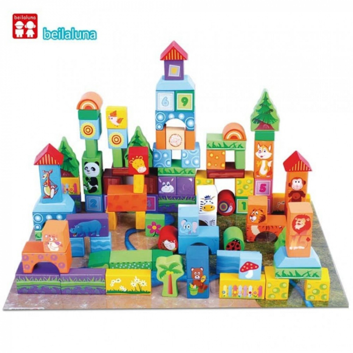 Set de cuburi din lemn pentru construit 100 de piese ANIMALE- Cute animal blocks [2]