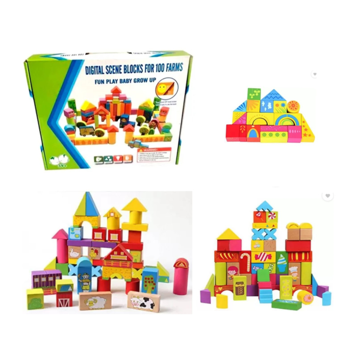 Set de cuburi din lemn pentru construit 100 de piese FERMA Digital scene blocks [2]