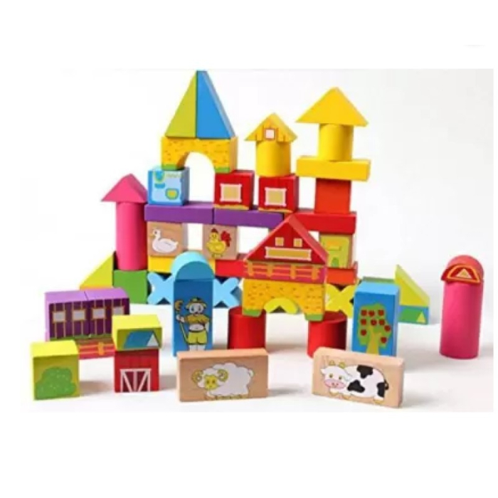 Set de cuburi din lemn pentru construit 100 de piese FERMA Digital scene blocks [1]