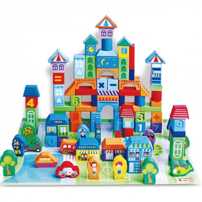 Set de cuburi din lemn pentru construit ORASUL- Urban Traffic Blocks [2]