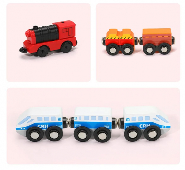 Set de joaca din lemn trenulet pe sine si cuburi de construit ORASELUL VALIZA  Track Box City [6]