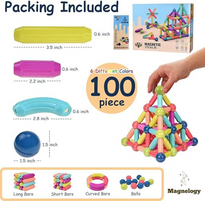 Set magnetic de construit MAGNETIC STICKS 100 de piese STEM [3]