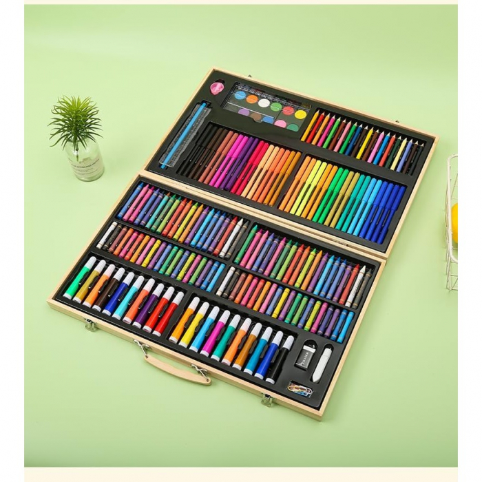 Set pentru desen si pictura in ambalaj tip servieta din lemn, 180 de piese [6]