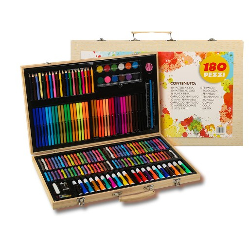 Set pentru desen si pictura in ambalaj tip servieta din lemn, 180 de piese [8]