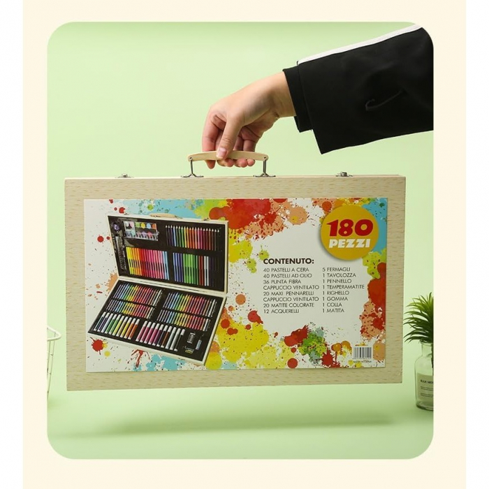 Set pentru desen si pictura in ambalaj tip servieta din lemn, 180 de piese [7]