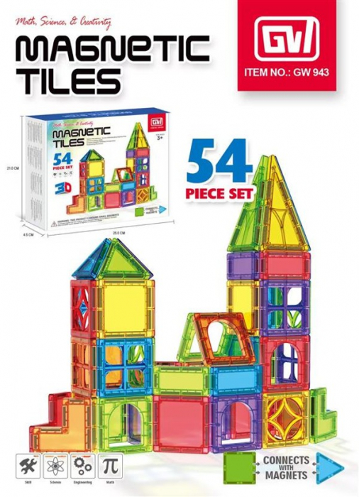 Set piese magnetice de construit din abs forme geometrice Magnetic Tiles 3D 54 de piese [1]