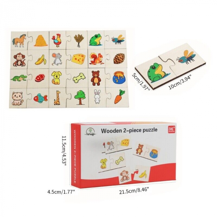Set puzzle din lemn din 2 piese animale si alimentele preferate [5]