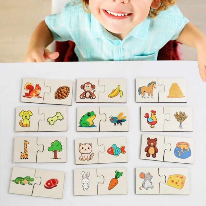 Set puzzle din lemn din 2 piese animale si alimentele preferate [3]