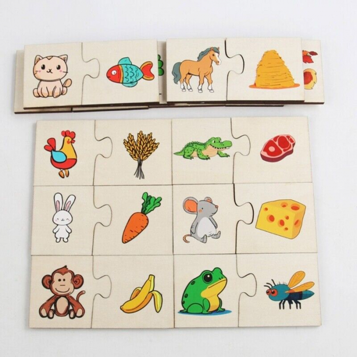 Set puzzle din lemn din 2 piese animale si alimentele preferate [4]