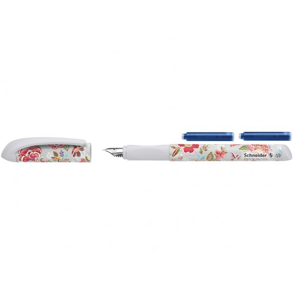 Set stilou cu penita si 2 rezerve Schneider Voice gri deschis cu imprimeu floral [2]