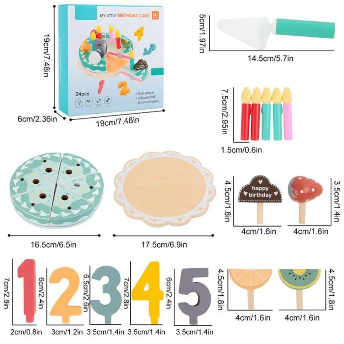 Set tort aniversar de jucarie din lemn My Little Birthday cake Kabi [5]