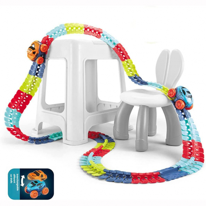 Traseu de masinute flexibil multicolor si masinuta cu caroserii interschimbabile 184 de piese [8]