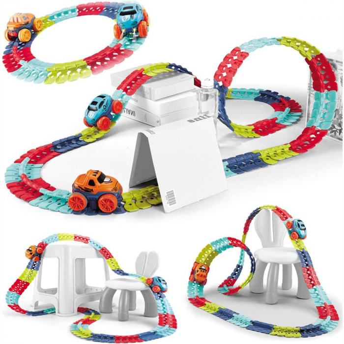 Traseu de masinute flexibil multicolor si masinuta cu caroserii interschimbabile 184 de piese [9]
