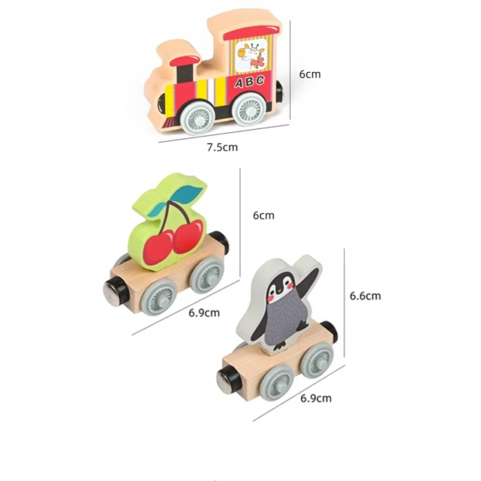 Trenulet din lemn cu prinderi magnetice 11 piese animale salbatice Little Train [5]