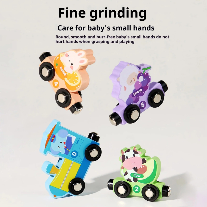 Trenulet din lemn cu prinderi magnetice 13 piese animale si fructe [5]