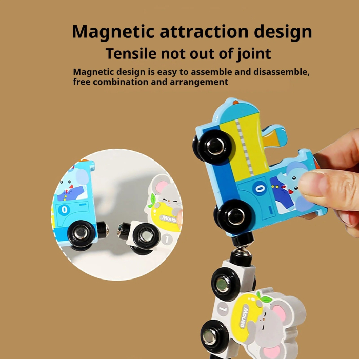 Trenulet din lemn cu prinderi magnetice 13 piese animale si fructe [6]