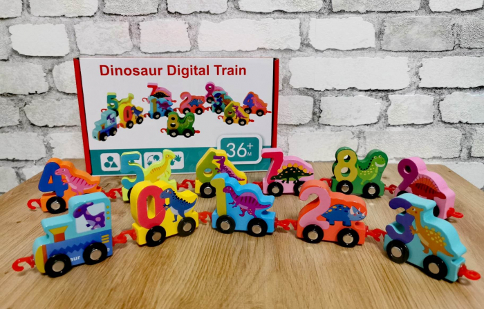 Trenuleţ din lemn DIGITAL cu vagoane numerotate de la 0 la 9 dinozauri [2]