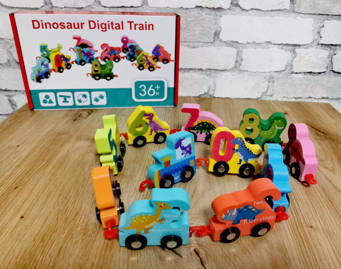 Trenuleţ din lemn DIGITAL cu vagoane numerotate de la 0 la 9 dinozauri [3]